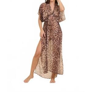 NEW SURF GYPSY wild leopard chiffon long cover up dress in leopard
